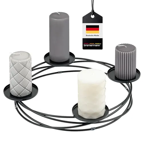 bremermann Kerzenhalter in Kranzform für Stumpenkerzen (schwarz) - Stylischer Kerzenständer für 4 Stumpenkerzen bis 8,5 cm Durchmesser, ideal für stimmungsvolle Dekorationen zu Weihnachten und das ganze Jahr über.