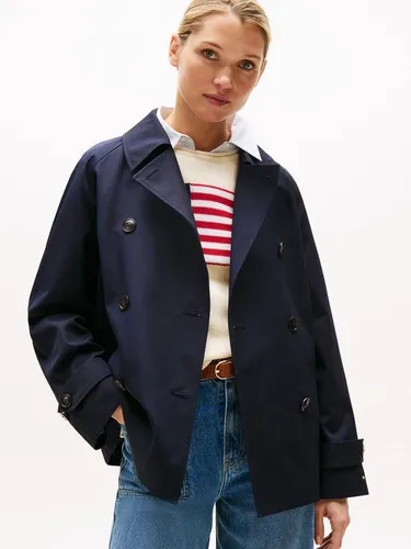 Tommy Hilfiger COTTON REG SHORT TRENCH COAT blau S (36) - Funktionsjacke aus 100% Baumwolle, pflegeleicht und modisch, ideal für stilvolle Auftritte bei jedem Wetter.