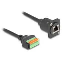 Delock D-Typ Kabel RJ45 Buchse zu Terminalblock mit Drucktaster Cat.5e schwarz