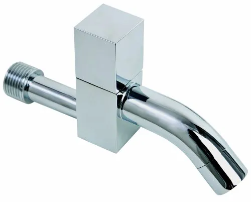 Design Wandventil, Kaltwasserhahn eckig aus Massiv Messing verchromt