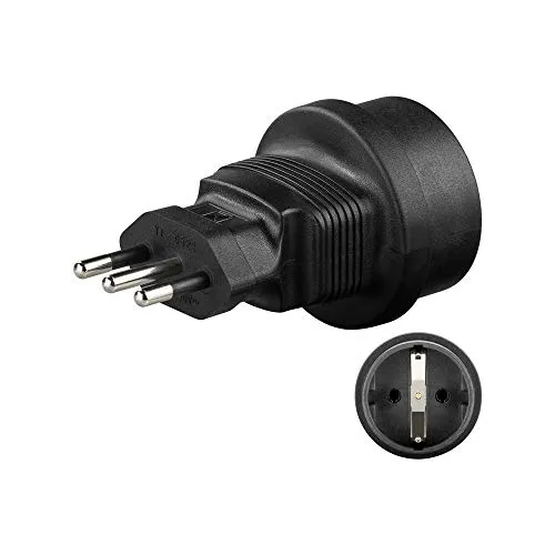 Goobay 95305 Schutzkontakt Buchse auf Italien Stecker Netzadapter Reiseadapter, 1 Stück,Schwarz