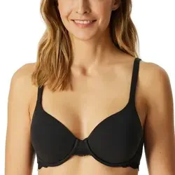 Schiesser Damen Bügel BH mit Schale und Spitze - Unique Cotton - Eleganter schwarzer Bügel-BH mit Schale aus der Serie 