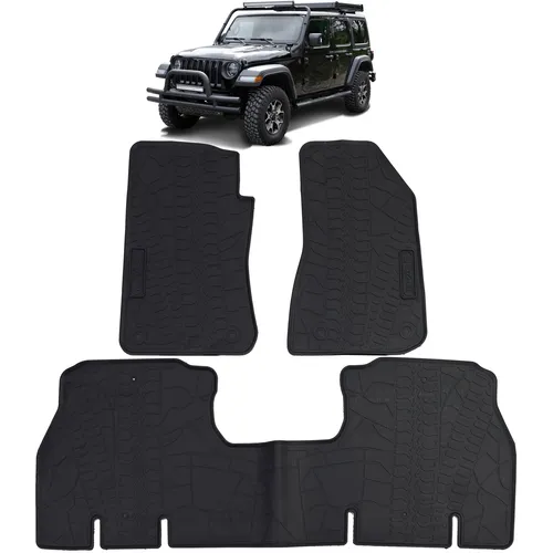 Auto Gummi Fußmatten Schwarz Premium Set für Jeep Wrangler JL 4-Türer ab 2018 - Hochwertige, passgenaue Gummi Fußmatten für optimalen Schutz und Pflege des Innenraums Ihres Jeep Wrangler. Ideal für den täglichen Einsatz und einfach zu reinigen.