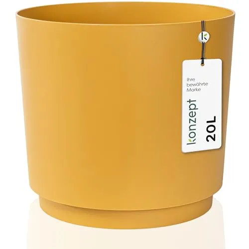 KONZEPT Blumentopf 32,5 cm - großer Übertopf aus Kunststoff für Zimmerpflanzen, modern und wetterfest, für Innen und Außen, Gelb