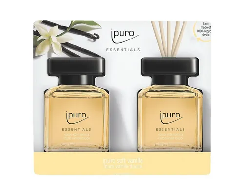 IPURO Raumduft Soft Vanilla Touch, 2x 50 ml, Glasflakon mit Rattan-Holzstäbchen