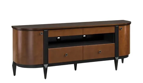 TV-Lowboard aus Holz - Art déco Stil - Elegantes TV-Lowboard in Braun, mit 2 Schubladen und 2 Türen. Ideal für das Wohnzimmer, bietet viel Stauraum und passt perfekt in moderne Wohnräume.