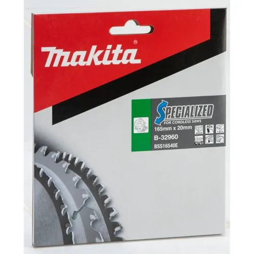 Makita Specialized Sägeblatt 165 x 20 mm, 40Z - Kreissägeblätter, langlebig und robust, passend zu Makita Geräten und kompatibel mit vielen anderen Herstellern.