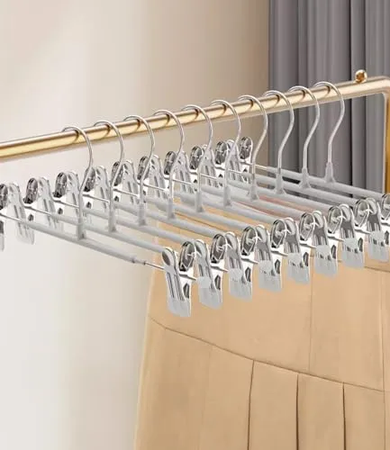 Stück Kleiderbügel Klammerbügel, 30cm Hosenbügel aus Metall, Hosen kleiderbügel platzsparend, Kleiderbügel mit Anti-Rutsch Klammern, kleiderbügel röcke Clothes Hangers with Non-Slip Clips Grau 10