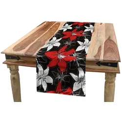 Abakuhaus Tischläufer Esszimmer Küche Rechteckiger Dekorativer Tischläufer, Rot und Schwarz Gartenpflanzen Kunst schwarz 40 cm x 225 cm