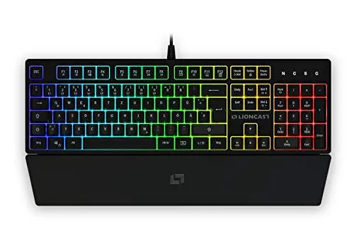 Lioncast® Gaming Tastatur LK100 [RGB, 16.8 Mio Farben] - Gamer Tastatur RGB 75% Prozent - PC Gaming Tastatur beleuchtet schwarz, Tastatur Gaming Low Profile Gamingtastatur (Inkl. Handballenauflage)