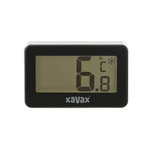 Xavax Kühlschrankthermometer digital (Thermometer für Gefrierschrank, Kühltruhe, Kühlschrank, kabelloses Temperaturmessgerät, zum Stellen, Hängen, magnetisch befestigen) schwarz