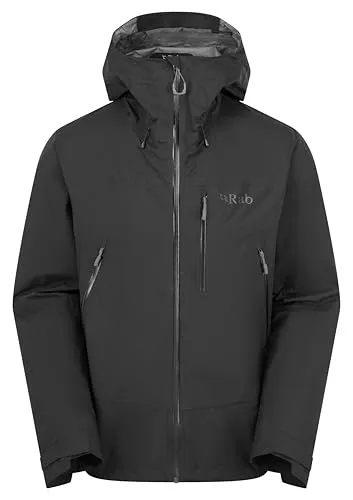Rab Herren Downpour Mountain Jacke XXL schwarz - Wanderjacke aus leichter, wasserdichter 2,5-Lagen-Material, ideal für anspruchsvolle Bergtouren bei wechselhaftem Wetter.
