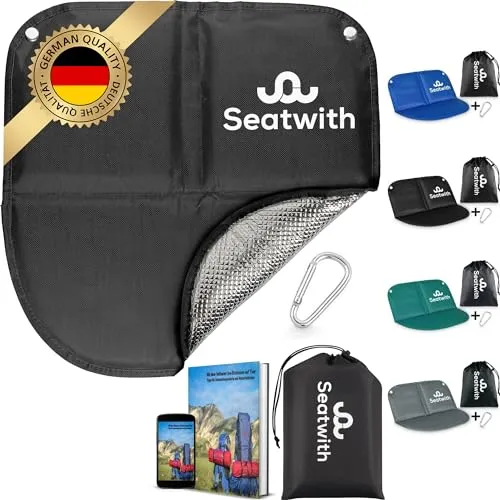 Seatwith 2X Faltbares Iso-Sitzkissen (40x40cm) mit Wärme isolierender ALU Unterseite + Tragetasche & Karabinerhaken für ideale Befestigung am Rucksack maximaler Schutz vor Kälte Nässe Schmutz