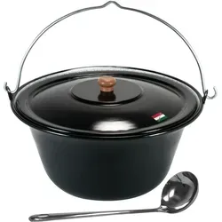Gulasch Kessel 10 Liter emailliert von Grillplanet - Holzkohlegrills - Handgefertigter Gulaschkessel für offenes Feuer, ideal für 7 Personen, inklusive emailliertem Deckel und Schöpfkelle.