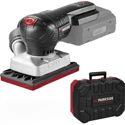 Parkside Akku-Schwingschleifer PAMSP 20-Li – 20V ohne Akku - Leistungsstarker Akku-Schwingschleifer für Holz und Lack mit bürstenlosem Motor für höhere Effizienz. Ausgestattet mit 3 Schleifplatten und integrierter Staubabsaugung für sauberes Arbeiten.