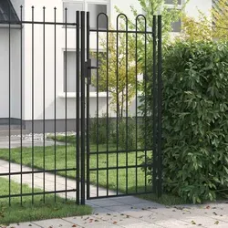 vidaXL Zauntor Einzelflügel Gewölbte Spitze 1 x 2 m Schwarz - Gartentor aus pulverbeschichtetem Stahl, extrem stabil und rostbeständig, ideal für Sicherheit und Stil in Ihrem Garten.