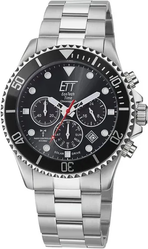 Eco Tech Time Herrenchronograph EGS-11607-25M - Silber/Schwarz - Herrenuhr mit Solar-Funk-Uhrwerk, wasserdicht bis 20 bar und kratzfestem Saphirglas, ideal für aktive Männer.