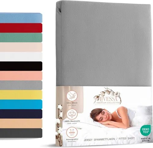 livessa Spannbettlaken weicher Jersey aus 100% Baumwolle Bettlaken in Größe 90x200, 140x200, Gummizug: Rundumgummizug, 180x200 Laken, Spannbettlaken für Matratzenhöhe bis zu 30 cm