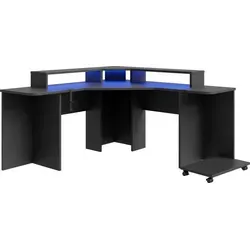 Eckschreibtisch >TEZAUR< Gamingtisch, LED-Wechselbeleuchtung, schwarz - 160x91,1x160cm (B/H/T)