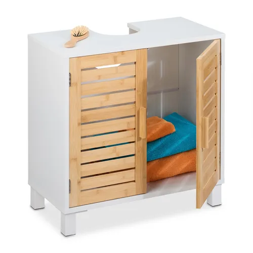 Bambus Waschbeckenunterschrank – stilvoll und funktional - Badezimmerschrank mit 60 cm Breite, aus hochwertigem Bambus und Faserplatte, bietet praktischen Stauraum und verleiht Ihrem Badezimmer einen modernen Look.