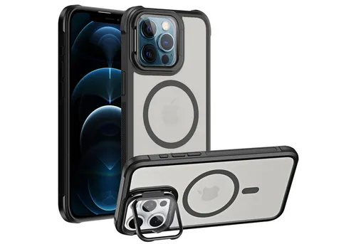 CoolGadget Handyhülle Hybrid CAM Handy Hülle für Apple iPhone 12 Pro 6,1 Zoll, Kameraschutzglas klappbar Schutzhülle Metallring für Magsafe Zubehör