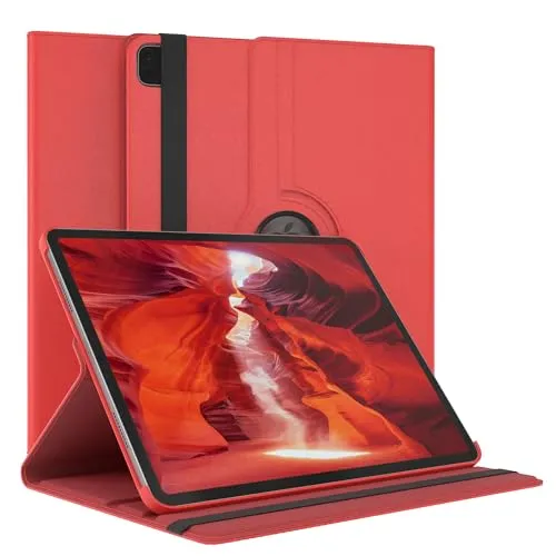 EAZY CASE - Tablet Hülle für iPad Pro 5 Generation Schutzhülle 12.9 Zoll Smart Cover Tablet Case Rotationcase zum Aufstellen Klapphülle 360° drehbar mit Standfunktion Tasche Kunstleder Rot