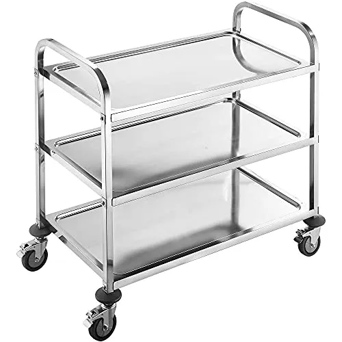 BPT Edelstahl Servierwagen mit 3 Böden Partition Küchenwagen,Restaurant Hotel Schul Servierwagen (75 x 40 x 83cm)