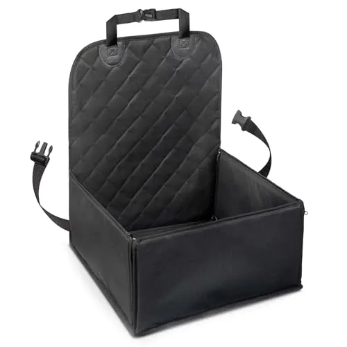 WilTec Autositz für kleine bis mittlere Hunde 100x45 cm mit Sicherheitsgurt, Hundesitz für Vordersitz und Rücksitz, Schwarz