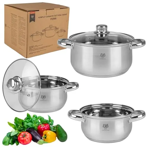 KARL HAUSMANN Topfset Induktion Edelstahl 3-Teilig - Vielseitiges Kochtopfset für alle Herdarten, inklusive Induktion; mit integrierter Messskala für präzises Kochen und eleganten Glasdeckeln für einfaches Überwachen.