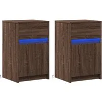 vidaXL Nachttische mit LED-Leuchten 2 Stk. Braun Eiche Holzwerkstoff