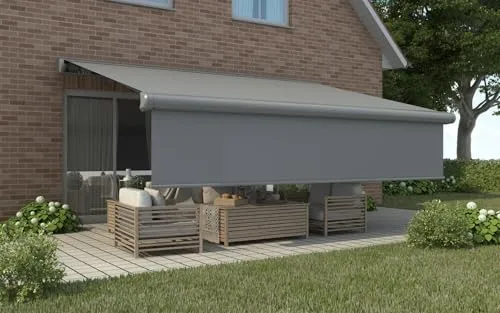 Primaster Kassetten-Markise 4 x 3 m elektrisch mit Volant grau