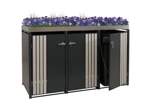 MCW Mülltonnenbox MCW-O67-PK-3 - Elegante 3er Verkleidung mit Pflanzkasten - Mülltonnenbox für 3 Tonnen (80-240L), stabil und mit abschließbaren Türen. Integrierter Pflanzkasten und Luftzirkulation durch Belüftungsschlitze sorgen für stilvolle und funktionale Lösung im Außenbereich.