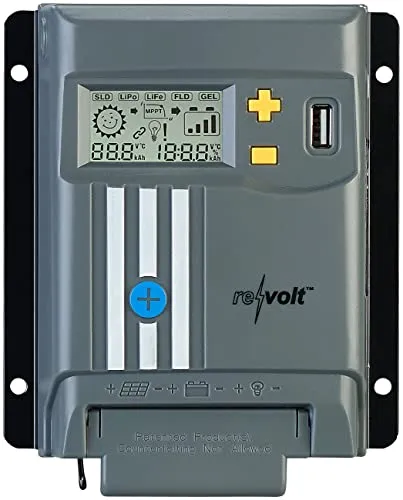 revolt MPPT Solar Laderegler 10 A - MPPT-Solarladeregler für 12/24-V-Batterien mit USB-Port und LCD-Display. Erhöht die Effizienz Ihrer Solaranlage um bis zu 30 % und bietet effektiven Schutz gegen Überlastung und Kurzschluss.