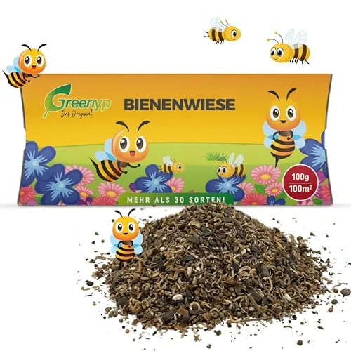 Greenyp Bienenwiese Blumenmischung I für bis zu 100m² I 100g I Blumensamen - Bienen & Hummelmagnet I Premium Saatgut für bunte Blumenweide I bienenfreundliche Blumensamen Mischung ein- und mehrjährig