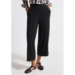STREET ONE Damen A379432 Wide Leg Jersey-Hose, Schwarz - Damen-Hosen im Loose Fit mit High Waist und Wide Legs, ideal für lässige Sommerlooks. Bequem mit elastischem Bund und praktischen seitlichen Taschen.