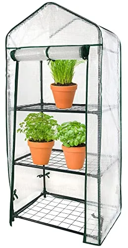 Royal Gardineer Tomaten-Gewächshaus: Folien-Gewächshaus, 3 Etagen, aufrollbare Tür, 59 x 126 x 39 cm, weiß (Gewächshaus Ablage, Minigewächshaus Blumen, Insektenschutz)