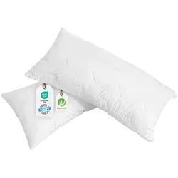 Kopfkissen 2ER Pack, Weiß, Textil, Uni, Füllung: Polyester,Hohlfaser, 40x80 cm, Oeko-Tex® Standard 100, für Hausstauballergiker geeignet, Aloe Vera versiegelt, temperaturausgleichend, feuchtigkeitsregulierend, weich und anschmiegsam, pflegeleicht, alle Schlafpositionen hygienisch, Schlaftextilien, Kopfkissen & Nackenkissen, Kopfkissen