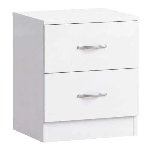 Vida Designs Nachttisch, weiß, 2 Schubladen mit Metallgriffen und -schienen, einzigartige Schubladenunterstützung gegen Verbiegen, Schlafzimmer-Möbel Riano, 47 x 40 x 36 cm