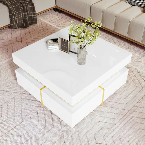 Eleganter Couchtisch mit Schubladen und Gold-Akzenten