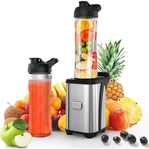Enfmay Mixer Smoothie Maker - 350W Smoothie Maker to Go mit 2x600ml Flaschen - Tragbarer Edelstahl Blender für Shake - Smoothie und Babynahrung - Silber