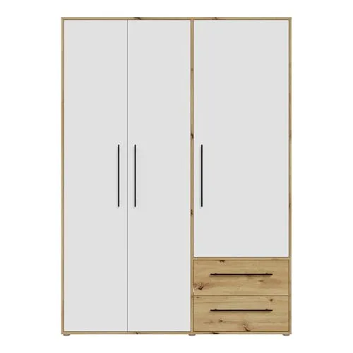 FORTE Kleiderschrank 2 Schübe - Artisan Eiche Dekor/Weiß - Moderner Kleiderschrank mit 3 Einlegeböden und 2 Schubladen, bietet viel Stauraum und besticht durch sein elegantes Design in Artisan Eiche Dekor.