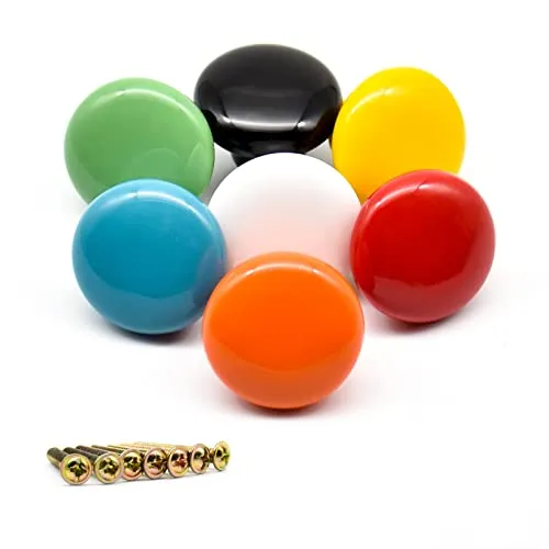 Skyzone 7 Stück Runde Schubladenknöpfe Bunte Keramik Schrankknöpfe Niedliche Schrankknöpfe Schranktür Einloch-Ziehgriff, dekorative Möbelgriffe für Kinderzimmer-Kommode-Schränke