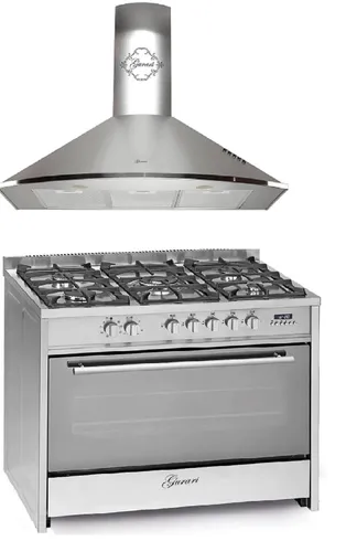 Gurari GCH E 911 X Gas Elektro Standherd 90 cm mit Dunstabzugshaube - Freistehender 90 cm Standherd mit 5 Gasbrennern und digitaler Anzeige. Ideal für kreative Köche, die Effizienz und Funktionalität schätzen.