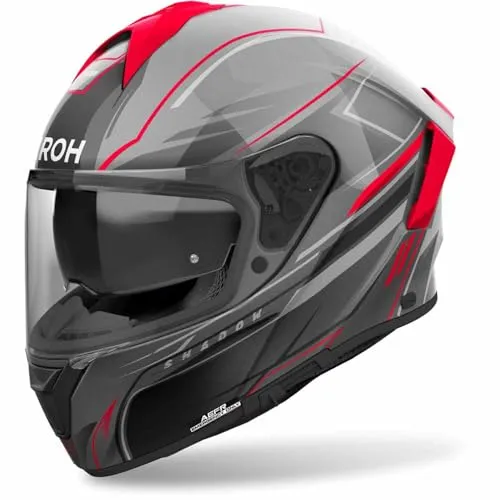 Airoh Spark 2 Integralhelm Shadow grau matt schwarz rot Gr. L 59/60 - Motorradhelm mit Pinlock® 70 MaxVision, extra-weitem Sichtfeld und integrierter Sonnenblende für optimalen Komfort und Sicherheit auf der Straße.
