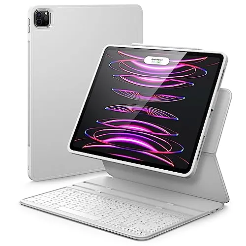 ESR Ascend Tastatur Hülle Lite, iPad Tastatur Hülle kompatibel mit iPad Pro 12.9 2022/2021, magnetische abnehmbare Hülle, Einstellbarer Hoch-/Querformatmodus, leicht und tragbar, Weiß