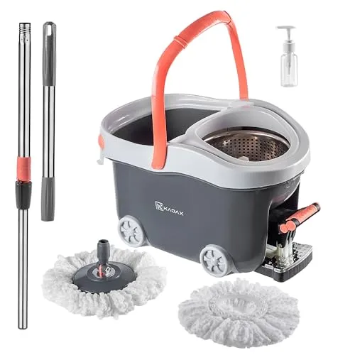 KADAX Bodenwischer Komplett Set, Wischmopp mit Teleskopstiel und Eimer mit Auswringfunktion, Wischmop mit Wischeimer, Wischer für Bodenreinigung