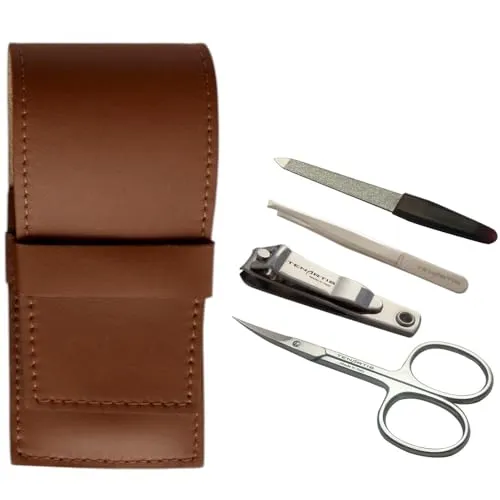 teiliges Maniküre Etui mit Nagelknipser aus echtem Leder - Tenartis Made in Italy (Braun) 4