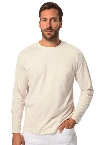 JP 1880 Herren Aware Langarmshirt mit Brusttasche - Tops, T-Shirts & Hemden für Herren aus GOTS zertifizierter Biobaumwolle, bequem und nachhaltig in Natur Melange, ideal für umweltbewusste Mode.
