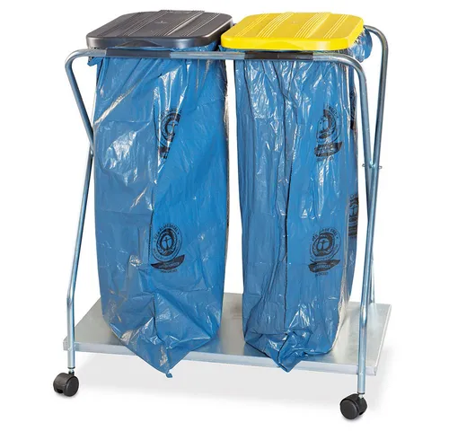 BRB-Lagertechnik Müllsackständer mit Rollen - Praktischer Müllsackständer für 70-120 Liter Säcke, bruchfest und mobil mit 4 Doppellenkrollen, ideal für gewerbliche und öffentliche Bereiche.