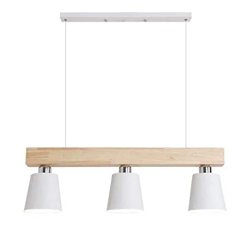GBLY Pendelleuchte Esstisch Holz Hängelampe 3 Flammig Warmweiß Vintage Höhenverstellbar Esstischlampe Hängend für Esszimmer Wohnzimmer Büro Schlafzimmer Küche boho - Weiß - E27 MAX.25W, 70x14x23CM